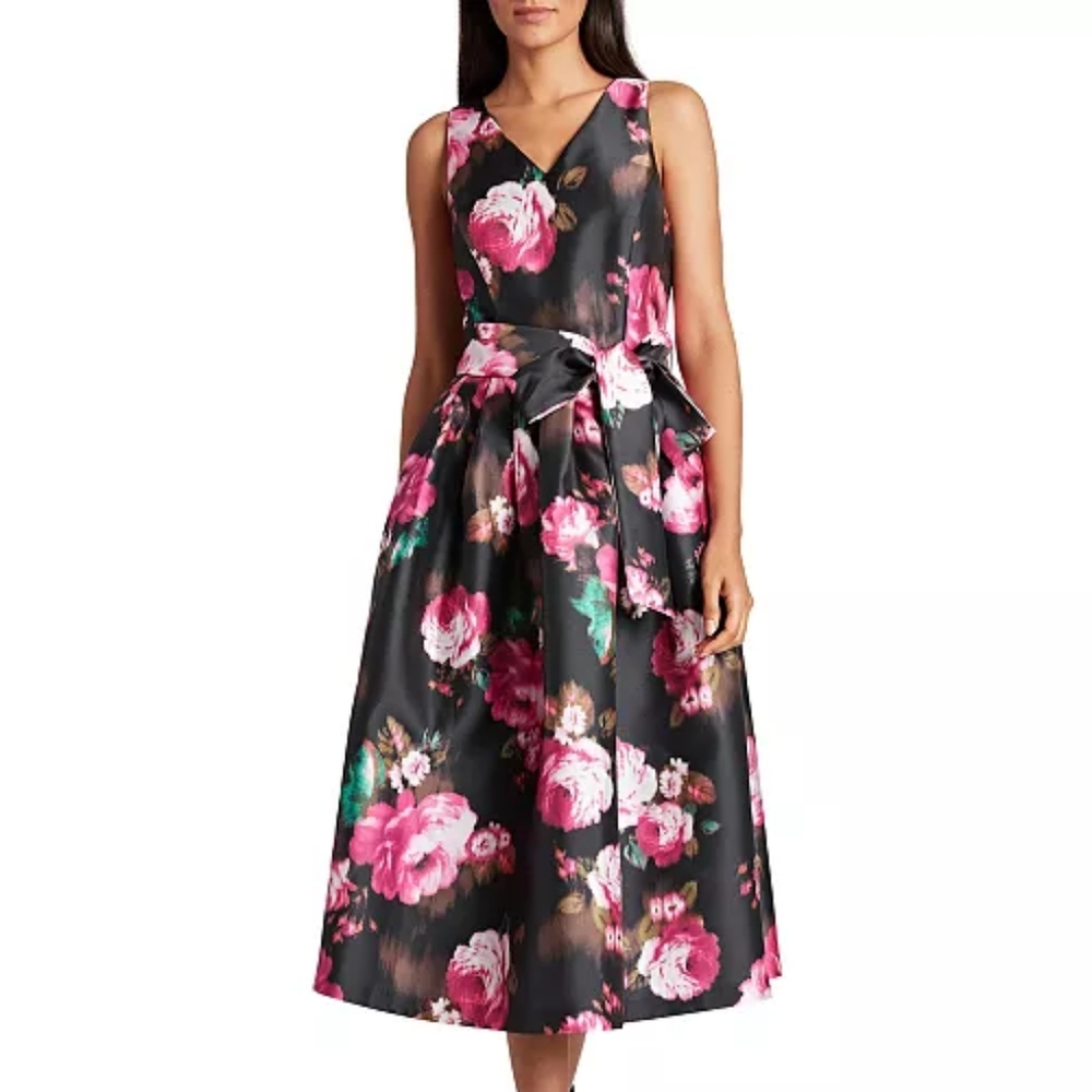 Tahari Floral Sleeveless Dress - Pink and Black